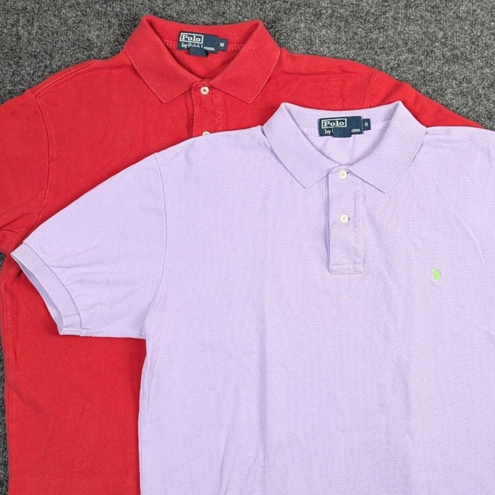 Lot of 2 Polo Ralph Lauren Men Medium Polo Shirts Lavender Red Cotton Bundle